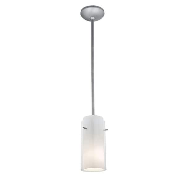 Access Lighting Glass'n 1-Light Brushed Steel Metal Pendant with Clear-Opal Glass Shade