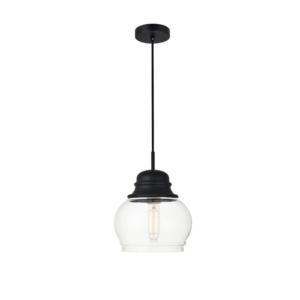 Timeless Home 8.1 in. 1-Light Black and Clear Pendant Light, Bulbs Not Incl