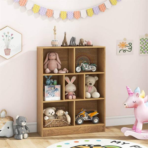 Costway 41 Wide Brown Wooden Freestanding Shelves Kids