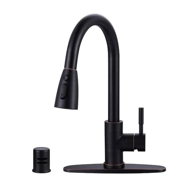 15.6 in. Single Handle Pull Down Sprayer Kitchen Faucet with 360° Spout Swivel and Air Gap in Oil Rubbed Bronze