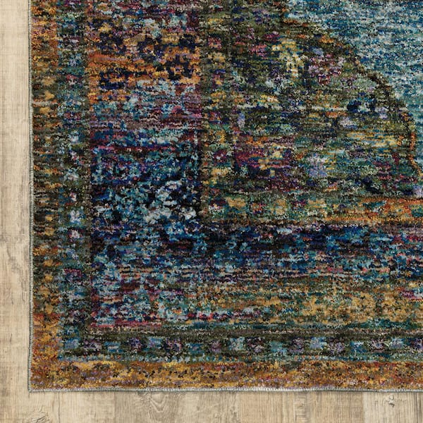 Aurora Blue/Multi 10 ft. x 13 ft. Medallion Area Rug