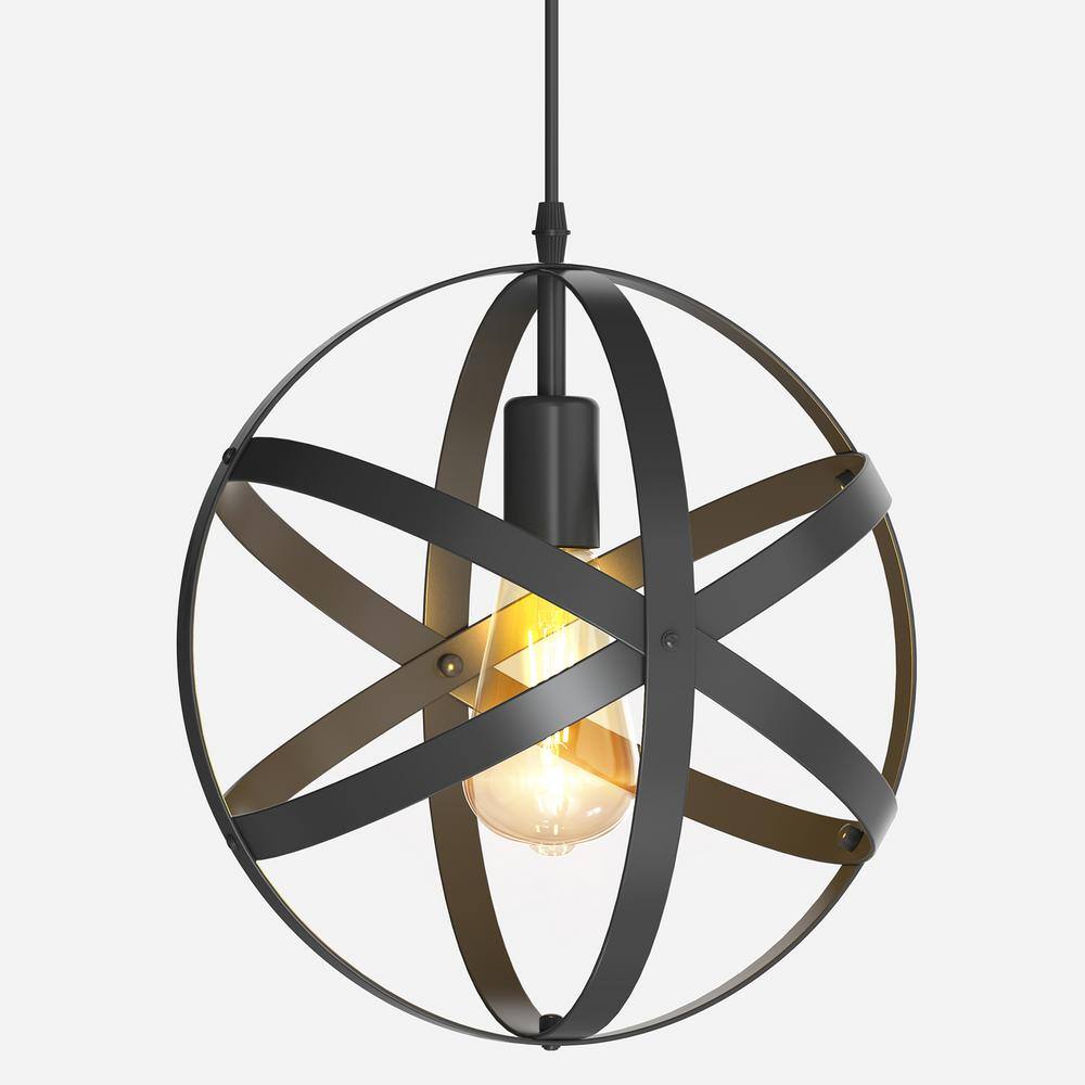 TOZING 4Light 14 in. Modern Dark Black Pendant Light with Circular Geometric with Iron Shade