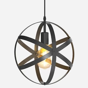 1-Light Dark Black Modern Industrial Pendant Farmhouse Mid Century Vintage Circular Geometric Hanging Celing Light