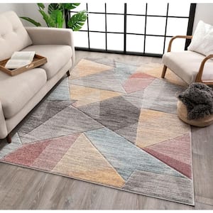 WHOA Laramie Gold/Light Blue/Charcoal/Teracotta Geometric Abstract 3D Textured 5 ft. 3 in. x 7 ft. 3 in. Area Rug