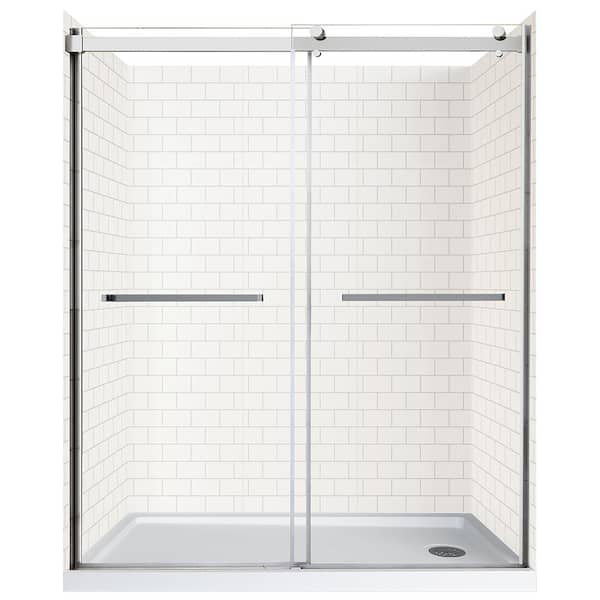 CRAFT + MAIN 60 in. L x 30 in. W x 78 in. H Right Drain Alcove Shower Stall Kit in White Subway and Silver Hardware