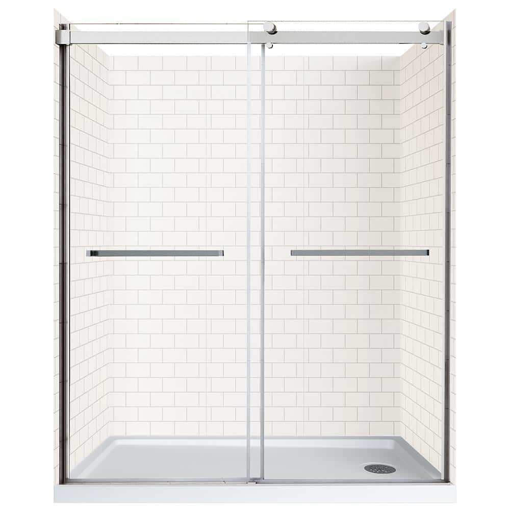CRAFT + MAIN Lagoon DR 60 in L x 32 in W x 78 in H 5 piece Right Drain Alcove Shower Stall Kit in White Subway and Silver Hardware -  GFS6032LGSV-WSR