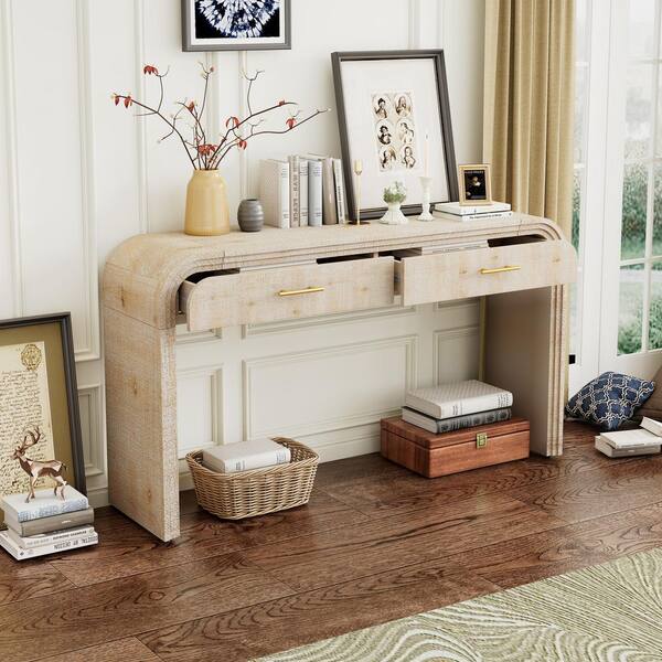 XUJMK 59 in. W x 16 in. D x 32 in. H Beige Linen Cabinet