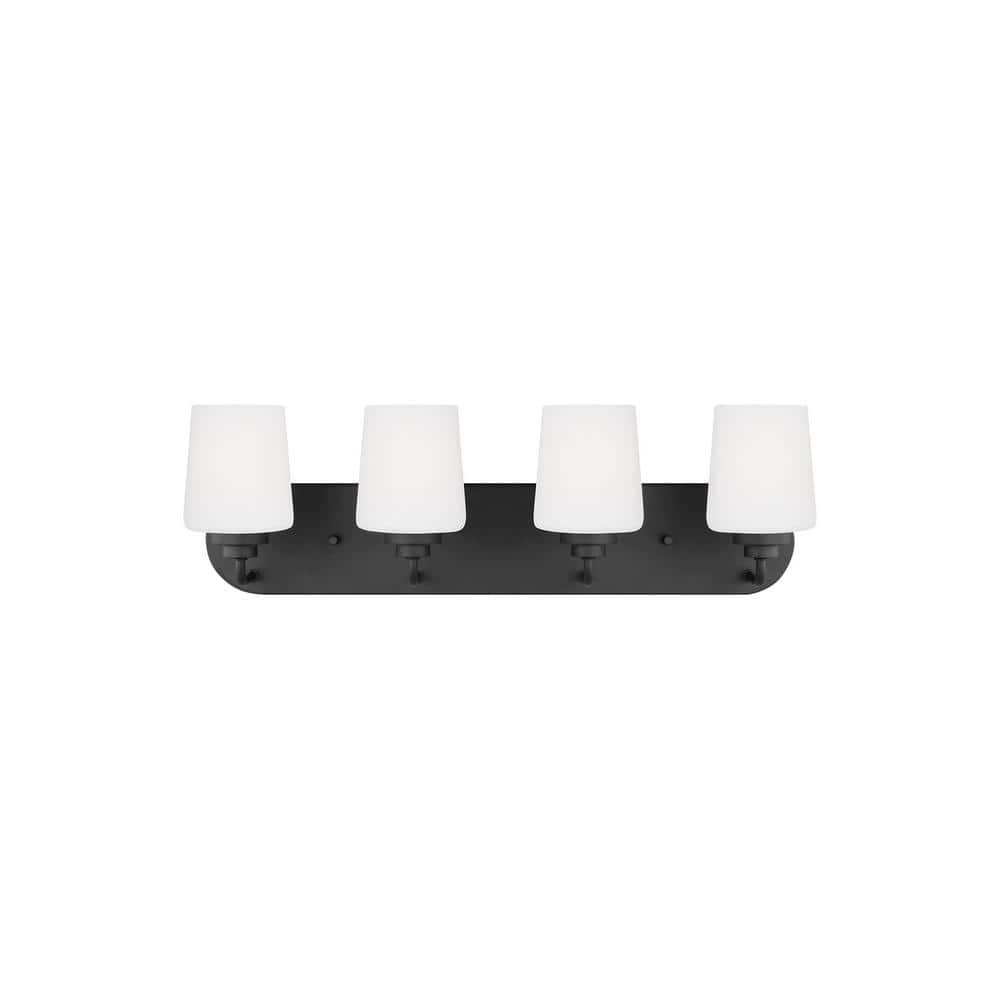 Midnight Black 4-Light Vanity Fixture with Etched Glass Shades