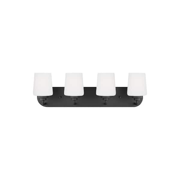 Generation Lighting Windom 24 in. 4-Light Matte Black Contemporary Traditional Wall Bathroom Vanity Light with Alabaster Glass and LED Bulbs