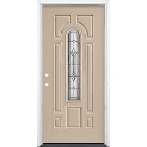 36 in. x 80 in. Providence Center Arch Left Hand Inswing Painted Steel Prehung Front Exterior Door with Brickmold