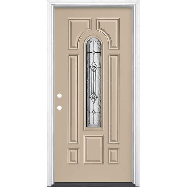Masonite 36 in. x 80 in. Providence Center Arch Left Hand Inswing Painted Steel Prehung Front Exterior Door with Brickmold