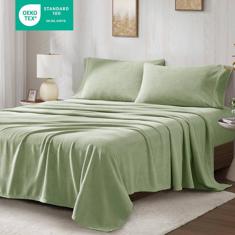 Green Plaid Twin Polyester Micro Fleece Sheet Set