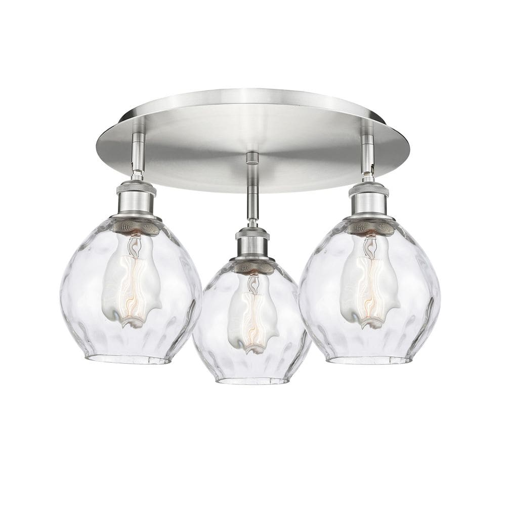 Waverly 17.75 in. 3-Light Satin Nickel Industrial Flush Mount with Clear Glass Shade price history on PriceWatchPro