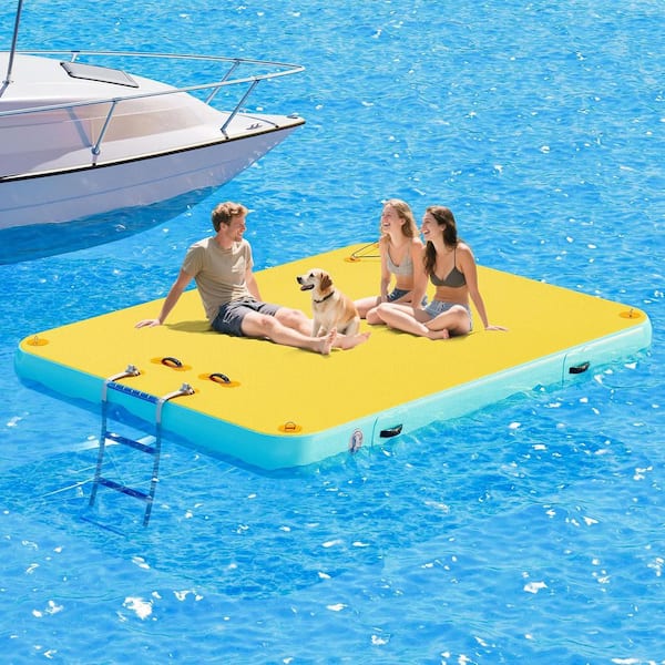 Inflatable Floating Dock 8 ft. x 6 ft. Inflatable Dock Platform Non-Slip Water Floating Dock Mat Yellow