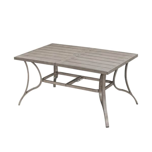 Unbranded 60 in. Outdoor Patio Dining Table for 6, Rectangular Aluminum Patio Furniture Table with Umbrella Hole Metal Patio Table