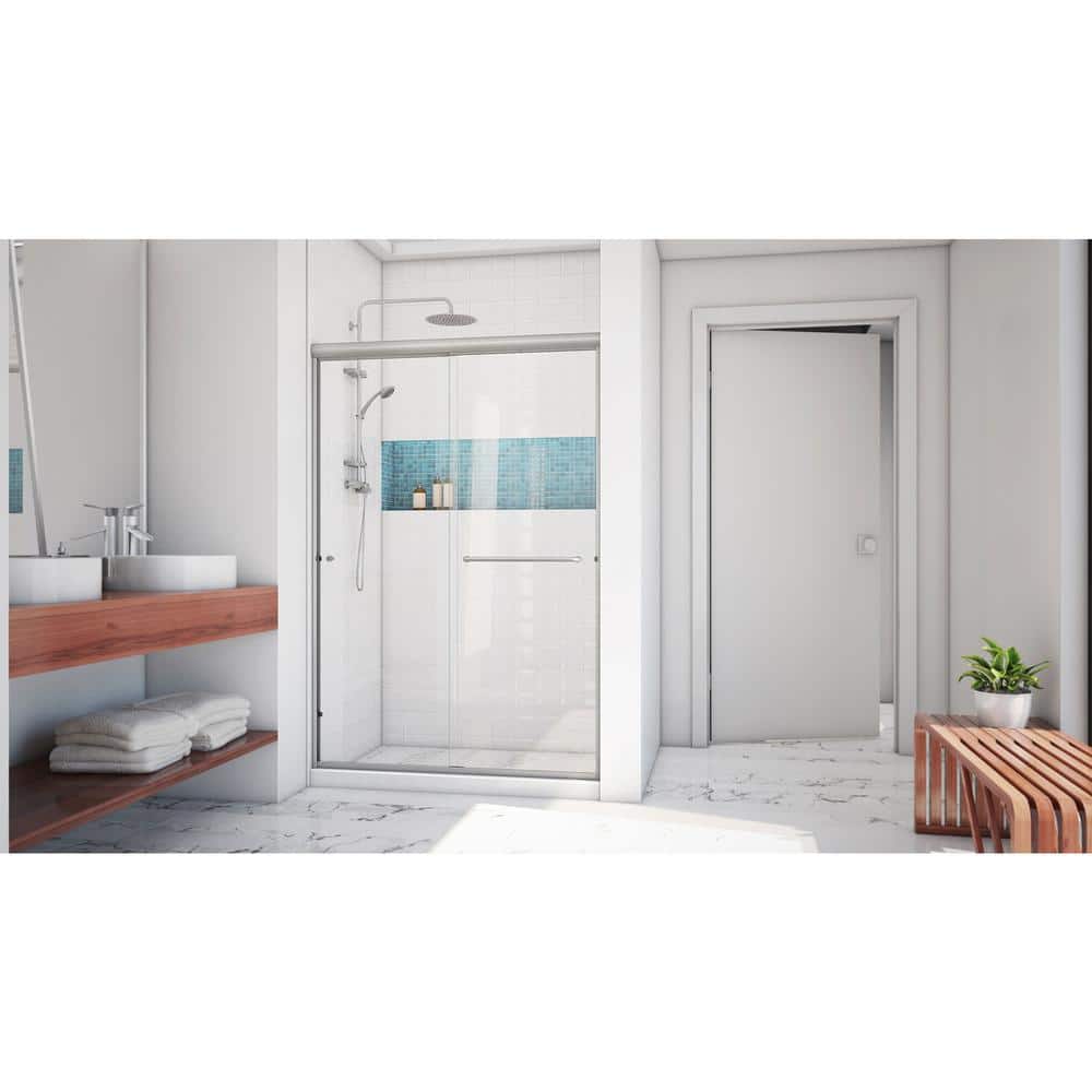 Alliance Pro Nickel Semi-Frameless Sliding Shower Door with Clear Glass