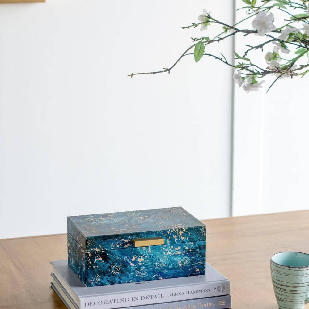 Set of 3 Rustic Blue Rectangular Wooden Decorative Boxes