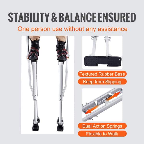 VEVOR Drywall Stilts 36 in. - 50 in. Adjustable Aluminum Tool Stilts Durable and Non-slip Work Stilts