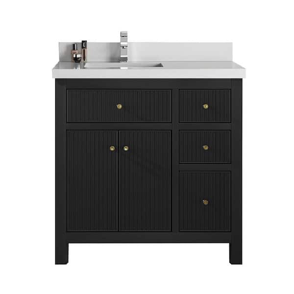 Willow Collections Sonoma 36 in. W x 22 in. D x 36 in. H Left Offset Sink Bath Vanity in Black with 2 in. Carrara Quartz Vanity Top