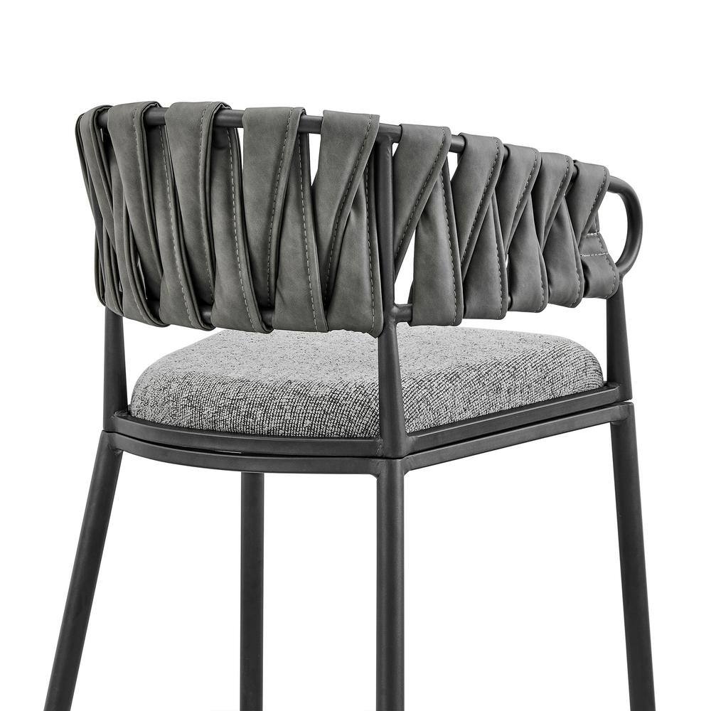 Sleek Gray Fabric and Faux Leather Counter Stool with Black Metal Frame
