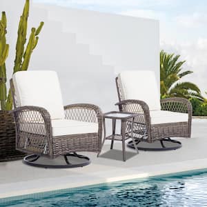 3-Piece White Wicker Patio Comfortable Conversation Set with White Cushions