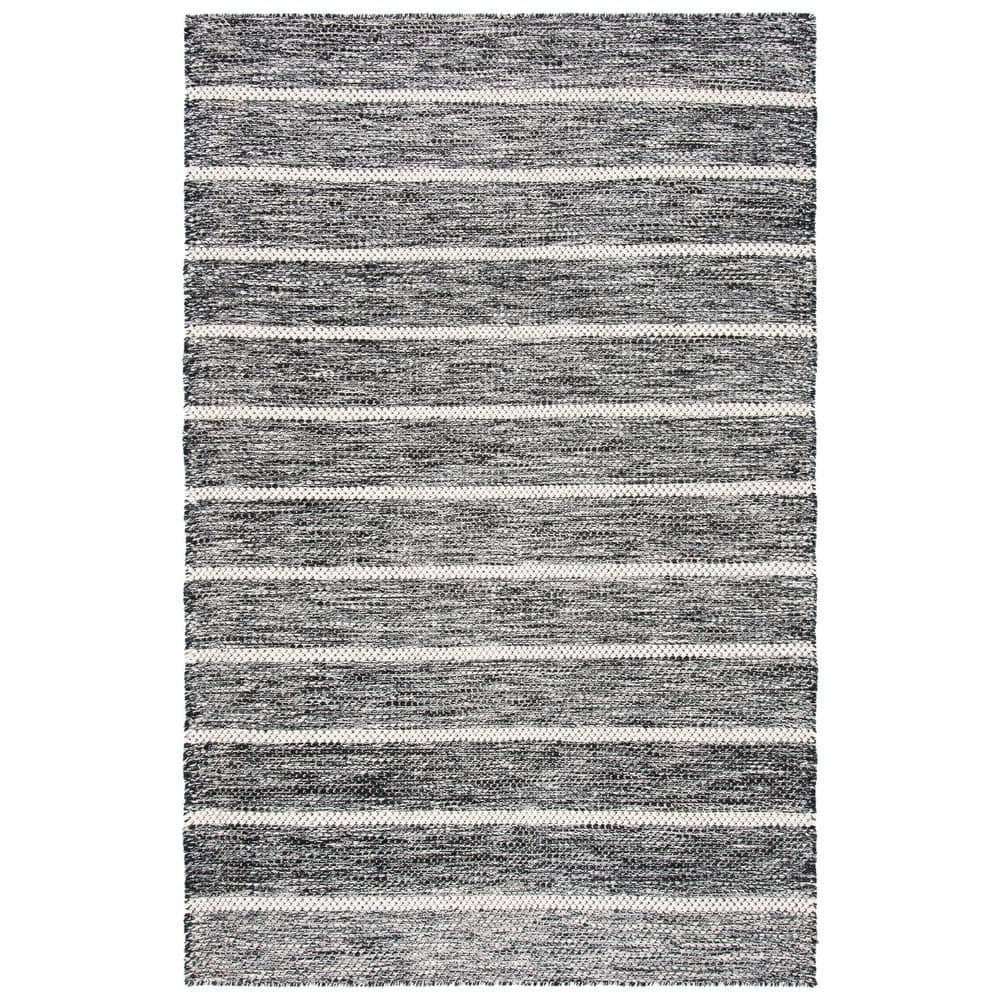 Handmade Black and Ivory Wool Striped Area Rug