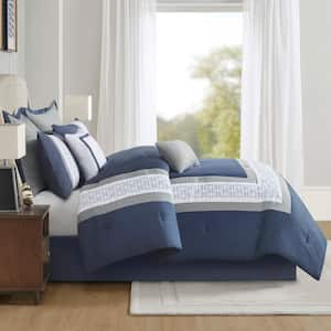 Kingwood 8-Piece Navy Polyester Cal King Embroidered Comforter Set