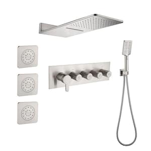 Wall Mounted Waterfall Rain 3-Jet Shower System with 3-Body Sprays and Handheld Shower in Brushed Nickel