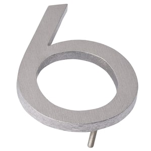 4 in. Brushed Aluminum Floating or Flat Modern House Number 6