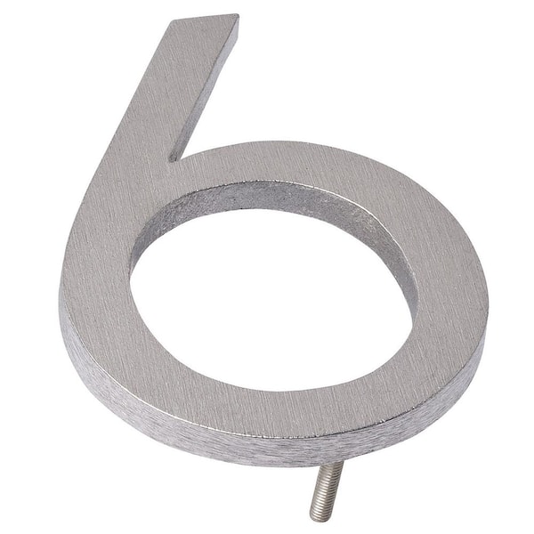 Montague Metal Products 4 in. Brushed Aluminum Floating or Flat Modern House Number 6