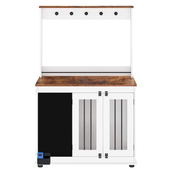 cenadinz Dog Crate Graffiti Dog Cage Kennel with Double Doors Crate Interior Furniture Heavy Wooden Dog Cage Large Dog in White