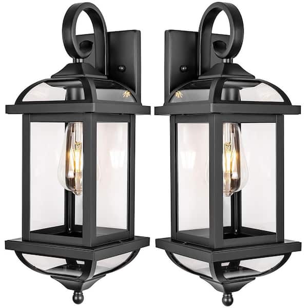 18 in. Large Outdoor Light Fixtures 2-Pack Outside Sconces Patio Wall Lanterns Black Wall Mount Lamps