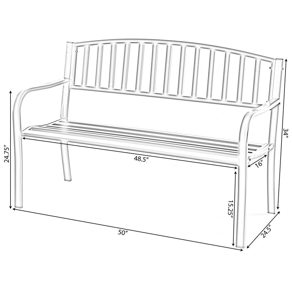 Black Steel Garden Bench with Cast Iron Frame, 52"