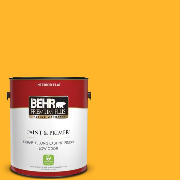 BEHR PREMIUM PLUS 1 gal. #P260-7 Extreme Yellow Flat Low Odor Interior Paint & Primer