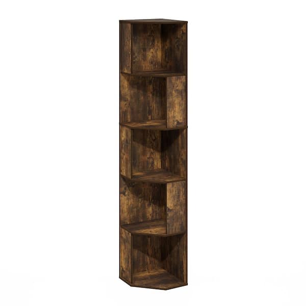 Furinno Econ 60.71 in. Tall Amber Pine 5-Shelf Wood Corner Bookcase