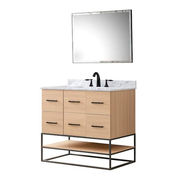 Direct vanity sink OakVista 36 in. W x 23 in. D x 33 in. H Single Bath Vanity in Oak with White Marble Top and Mirror