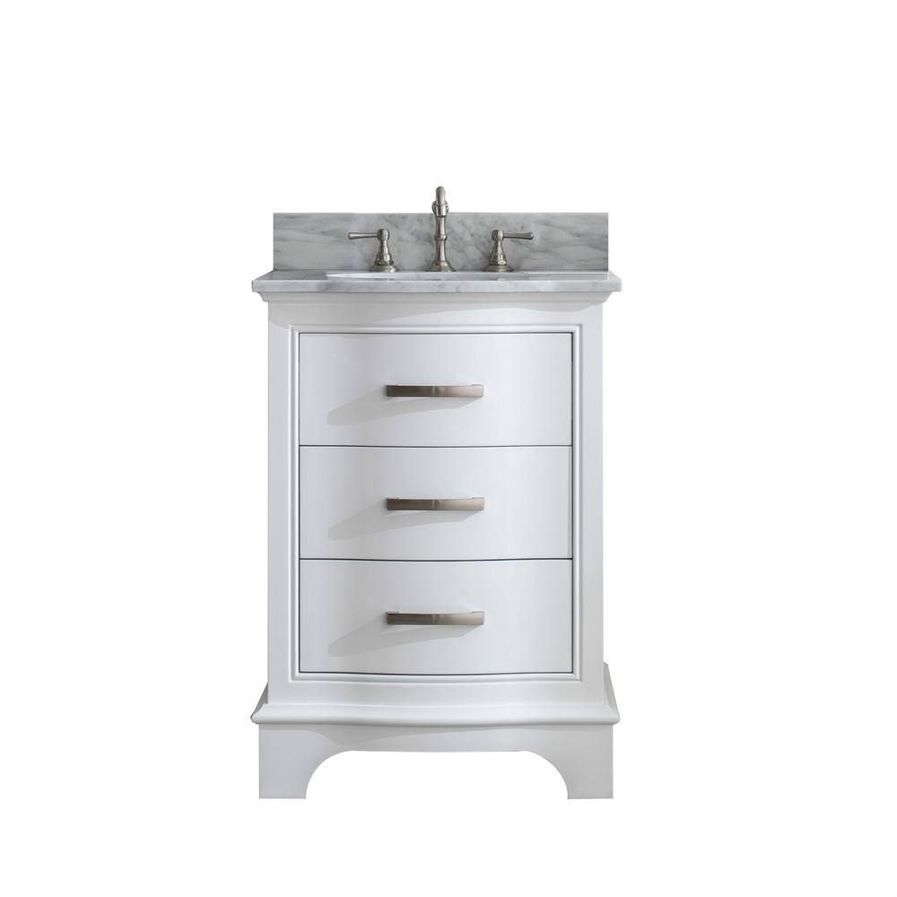 Monroe 24'' White Solid Wood Vanity with Carrara Marble Top
