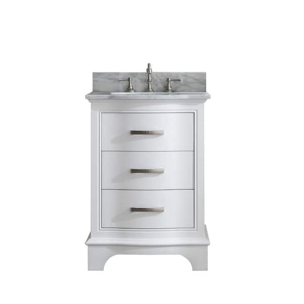 Monroe 24 in. W x 22 in. D Bath Vanity in White with Natural Marble Vanity Top in Carrara White with White Sink