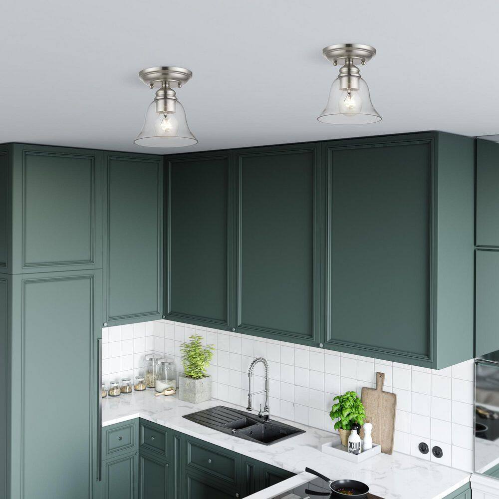 Brushed Nickel Small Semi-Flush Mount with Glass Shade