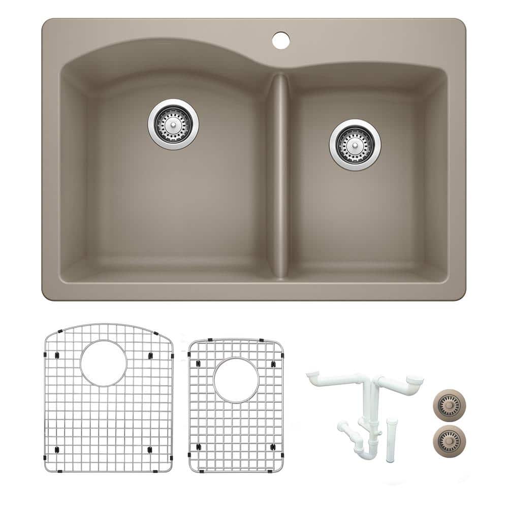 Diamond 33 in. Drop-in/Undermount Double Bowl Truffle Granite Composite Kit