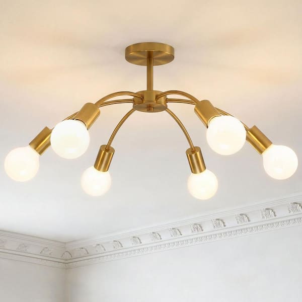 pasentel 22 in. 6-Light Antique Gold Sputnik Semi-Flush Mount