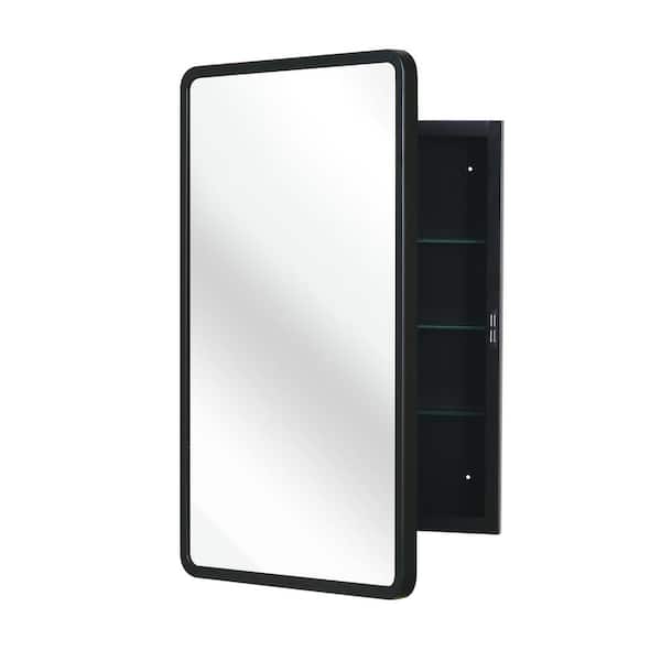 TEHOME 16-in x 24-in Surface Mount Matt Black Mirrored Medicine Cabinet