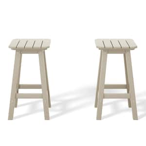 Laguna 24 in. Set of 2 HDPE Plastic All Weather Square Seat Backless Counter Height Outdoor Bar Stool in Sand