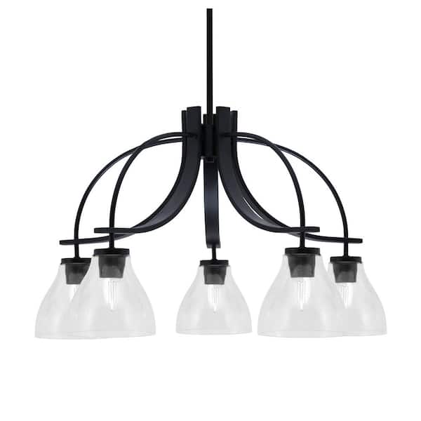 Unbranded Olympia 16.5 in. 5-Light Matte Black Downlight Chandelier 25 in. Clear Bubble Glass Shade