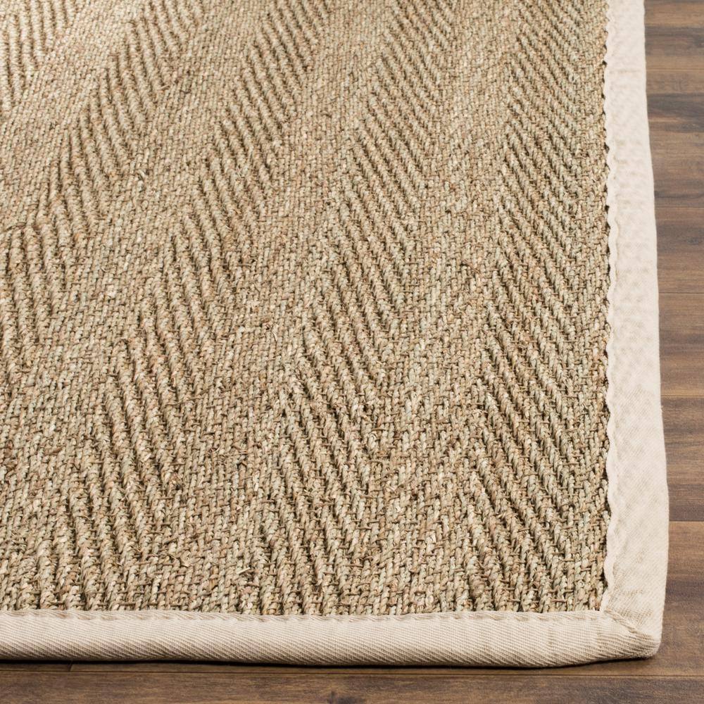 Ivory and Natural Herringbone Seagrass Area Rug, 5' x 8'