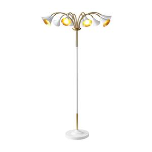 Vivian 61 in. Brass Gold/White 10-Light Mid-Century Modern Iron Medusa Multi Head Standard Tree LED Floor Lamp