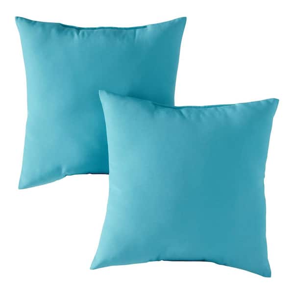 Greendale Home Fashions Solid Teal Square Outdoor Throw Pillow (2-Pack)
