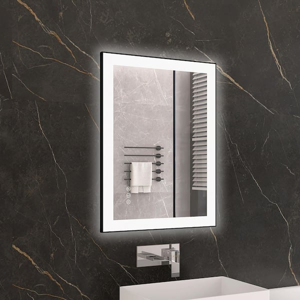 KariMo 24 in. W x 32 in. H Rectangular Black Framed Wall Bathroom Vanity Mirror with Backlit Front Light, Dimmable
