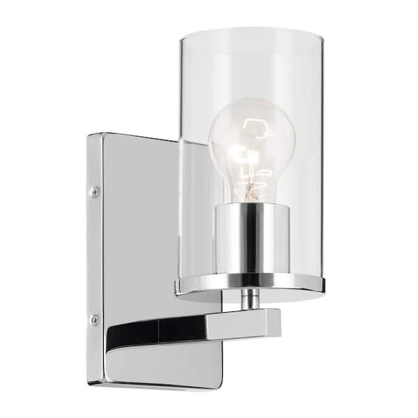 KICHLER Crosby 1-Light Chrome Bathroom Indoor Wall Sconce Light with Clear Glass Shade