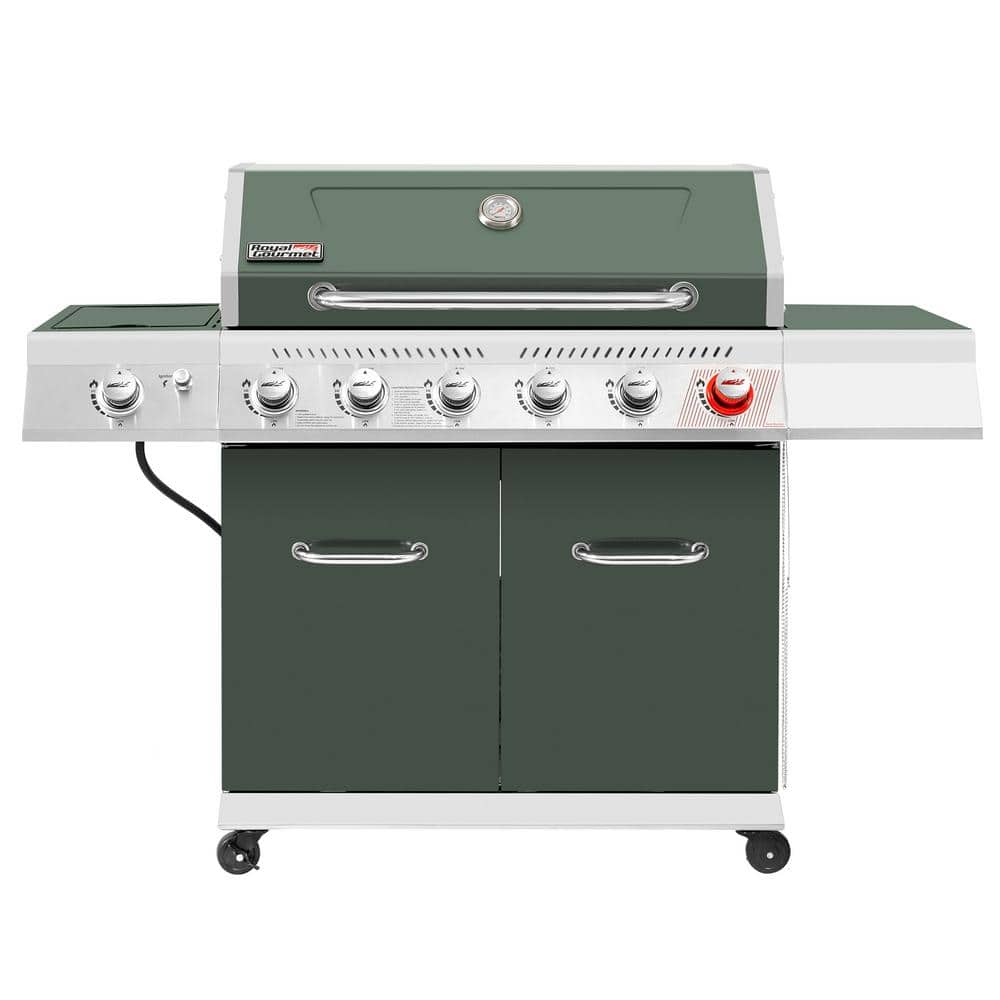 Olive Green Stainless Steel 6-Burner Propane Gas Grill with Side Burner